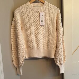 525 America Textured Knit Cream Sweater